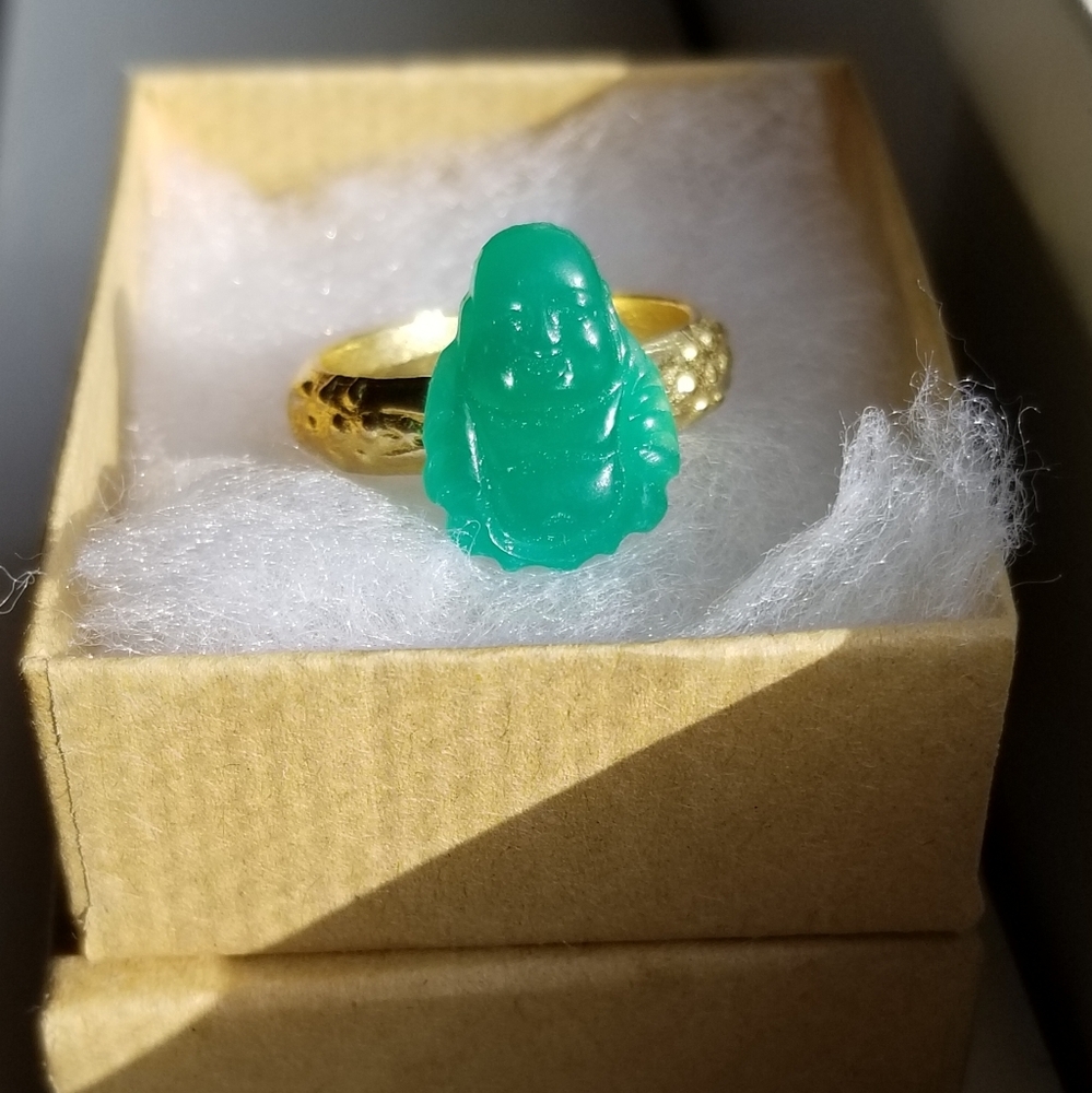 Cherry Glass Buddha, Brass Detailed Sz 7 Only